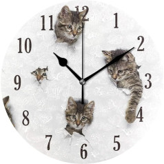 Mnsruu Cat Round Cat Wall Clock Silent Non Ticking Operated Accurate Sweep Movement Decorative for Living Room Bedroom Office