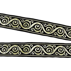 10 m Celtic Border Woven Ribbon 35 mm wide. COLOR: Black/Gold by 1 A Haberdashery SI42 SWGO 35