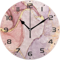 MNSRUU Large Wall Clocks Pink Marble Stone Gold Plated Elegant Battery Operated Non Ticking 10 Inch Silent Art Bedroom Kitchen Atomic Clock Analog Clock Home Decor 25x25cm