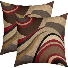 Decorative Cushion Covers for Couch Sofa Bedroom Living Room Modern Art 16x16 Inch Burgundy Set of 2 Geometric Square Stripe Brown Grey