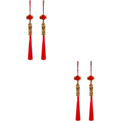 IMIKEYA Pack of 4 Chinese Knot Tassels Decoration Feng Shui Coins Chinese Lucky Coins Tassel Pendant with Lucky Coins Tassel Hanging Decoration Car Pendant Tie Gift