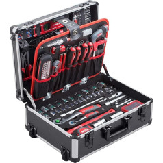Meister tool trolley 156 pieces - tool set - with rollers - telescopic handle / professional tool case filled / tool box mobile on rollers / tool box complete with tools / 8971440