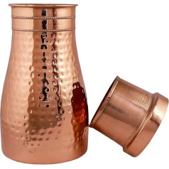 HYGGE Pure Copper Bedside Carafes Pure Copper Water Jug Gift Home Sports Yoga Bottle with Cup Ayurvedic Health Benefits Capacity 1 Litre
