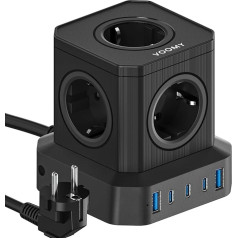 VOOMY 65 W Multiple Plug, Socket Cube with 3 USBC and 2 USB Chargers, Charging Station with 2 m Extension Cable, Power Strip Surge Protection, Distribution Socket with Switch, Powercube Black