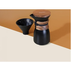 Flavee. beans Coffee Pot with Filter for Hand Infusion, Ceramic Coffee Carafe with Hand Filter, Lid and Wooden Collar, Ceramic Coffee Maker with Wooden Lid 600 ml