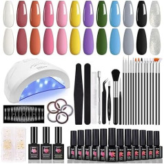 Shellac Starter Set with Lamp 48 W, TopDirect 12 Colours Gel Nail Polish with Base Top Coat 5 in 1 Adhesive Gel Manicure Set Gel Nail Polish Kit Gel Nails Starter Set Nails DIY Gift for Women