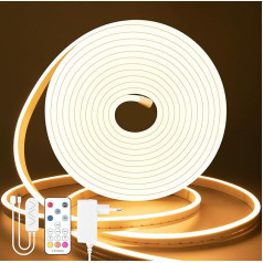 Lamomo LED Strip 5 m Warm White, 12 V Dimmable Neon LED Strip, 3000 K Waterproof LED Strip, Silicone DIY Flexible Light Strip with Power Supply and IR Remote Control for Indoor Outdoor Use Home