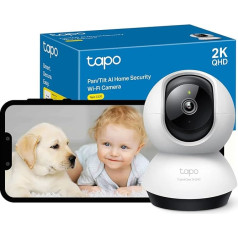 Tapo 2K QHD Indoor Camera, Pan/Tilt WiFi Surveillance Camera, AI Detection, CCTV Camera, 360° Visual Coverage, Night Vision, Customizable Privacy Mode, Cloud and Local Storage