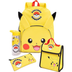 Pokemon Pikachu Backpack Set Children 4 Pieces Lunch Box Water Bottle Set