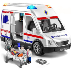 Ambulance Toy for Kids, Electric Ambulance Toy with Light and Sound, Rescue Vehicle Toy with Carrier, Educational Toy, Gift for Boys and Children Aged 3-8 Years