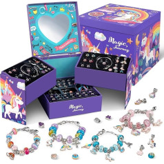 Bracelet Craft Set for Girls, Unicorn DIY Charm Jewellery Craft Set, Crafts for Children, Jewellery Making Accessories, Beads, Birthday Gifts for 6-12 Years Old Children (Unicorn Charm Box)