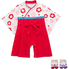 YOOCHUENG Baby Bodysuits Kimono Romper Long Sleeve Japanese Baby Kimono Toddler Onesies Cotton for Baby Boys and Girls with 2 Pairs of Socks