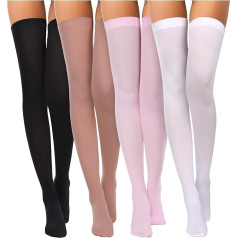 Boao 4 Pairs Women's Silk Thigh High Stockings Nylon Socks for Women Halloween Cosplay Costume Party Tights Accessory