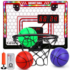 Auney Mini Indoor Basketball Hoop for Children, Basketball Basket in Room Wall Mounted with Electronic Scoreboard and Minute Counter, Remote Controls, Sports Toy Set Gifts for Boys