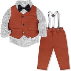 Balipig Baby Boys' Gentleman Suit Set, Long Sleeve Shirt with Bow Tie, Braces, Trousers & Vest, 3-Piece Children's Festive Clothing Sets, Wedding and Festive Baby Gentleman Outfit, Orange, 6-12 Months