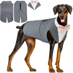 Hjyokuso Dog Tuxedo Suit & Bandana Set, Dog Wedding Suit, Dog Costume for Small, Medium and Large Dogs, Dog Clothes for Wedding, Birthdays, Parties, Christmas and Halloween - Grey XL