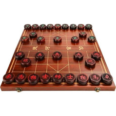 Xiangqi Portable Chinese Ebony Chess Set with Folding Board, Table Learning Strategy Game for 2 Players, for Teenagers, Adults and Families (Size: 4.8 cm/1.9 inches)