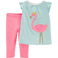 Carter's Baby Girls Flamingo Stripes Capri Leggings Set 6 Months Green/Pink/White, Green/Pink/White