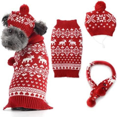 SKXEO Christmas Pet Costume Hat Scarf Sweater Set for Puppy Cat Christmas Reindeer Knitted Snowflake Winter Warm Clothes for Small Dogs Cats