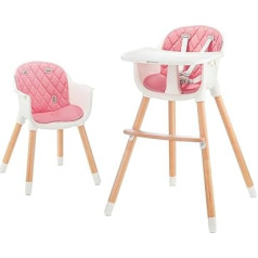 Kinderkraft Sienna Children's Chair, Ergonomic Easy Care, Wooden Legs, Non-Slip Padding, Removable Tray, for Toddlers, from 6 Months to 5 Years, Pink