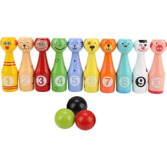 Alomejor Bowling Toy Wooden Bowling Set Cone Toy with 10 Animal Pins 3 Balls Educational Toy for Children Boys Girls