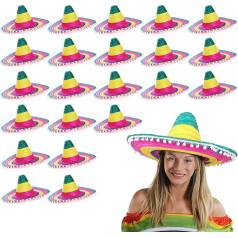 24 COLOURS MEXICAN SOMBREROS WHITE POMPOMS COSTUME DRESS HAT JUNGELLENS SUMMER BEACH