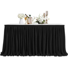 Pleated Table Skirt with Nylon Closure, Polyester Cloth, Easy Attachment, Machine Washable and Tumble Dryer Friendly, Birthday Parties, Weddings and Formal Celebrations, Black, 17 Feet