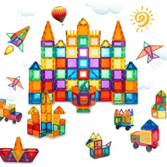 MagHub Set of 65 Children's Magnetic Toy Magnetic Tile Shape, Clear 3D Building Blocks Set, Magnetic Stacking, Construction Preschool Learning Learning Toy for Children, Boys, Girls