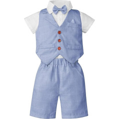 Freebily Children's Baby Boys Suit Gentleman Bow Tie Shirt Vest Shirt Shorts 3-Piece Formal Party Christening Clothing Sets, Sky Blue_H