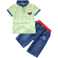 Rumity Children's Clothing Crawling Pants Clothing Summer Clothing Newborn T-Shirt Top Short Sleeve Trousers Outfit Boy Children Boys Tops Trousers Clothing Sets