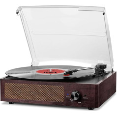 Vinyl Record Player, Bluetooth Portable Vinyl Record Player with 3-Speed 33/45/78 RPM and Built-in 2 Stereo Speakers - Natural Wood