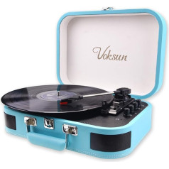 VOKSUN Bluetooth Vinyl Record Player, Turntable with Speaker, Belt Drive 33/45/78 rpm, Turntable Case, Vinyl to MP3 Function/USB/Aux-In/RCA