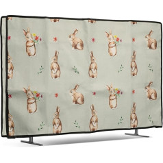 kwmobile Linen Case Compatible with 49-50 Inch TV - Protective Dust Cover for TV - TV Cover Dust Hood - Rabbits and Flowers