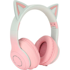 Focket Bluetooth Headphones, Cat Ear Headphones with Microphone, 7 LED Light Up Wireless Headphones with Volume Control, Foldable Gaming Headset for Children Adults 15H Playtime PC TV Lapt (Pink)