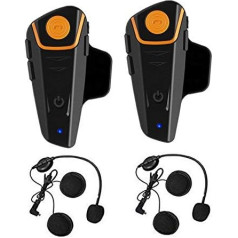 QSPORTPEAK BT-S2 Bluetooth motorcycle intercom headset waterproof helmet intercom wireless intercom with 1000 m, GPS, FM radio, MP3 player, connect up to 6 tabs (2 pack)