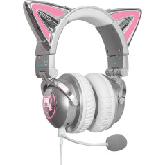 KUQIRMAOERJI Wireless Cat Ear Headphones (12 Colour Changing) with Connectable Attachable HD Microphone and Microphone Mute Button, 3.5 mm Jack, Gaming for Various Game Consoles (Silver)