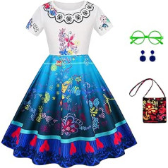 Gridamea Mirabel Girls Isabela Toddler Costume Fantastic Princess Dress with Pocket Earrings Glasses Outfit for Wedding/Party/Birthday/Halloween/Cosplay