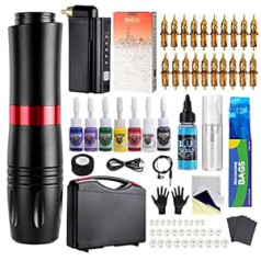 HAWINK EM154EN02P199-1 Tattoo Pen Kit Rotary Gun Machine with Wireless Tattoo Power Supply 20 Pieces Cartridge 7 Inks