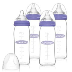 Lansinoh Glass Bottle Set - Baby Bottles with NaturalWave Teat Size M 240 ml - Set of 4