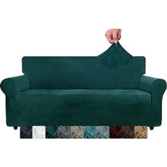 ‎Chelzen CHELZEN Velvet Couch Covers, 3-Seater Thick Stretch Sofa Covers for Dogs, Pets, Non-Slip Sofa Slipcover, Washable Furniture Protection for Living Room (3 Seater, Black Green)