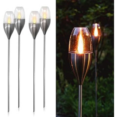 Navaris 4x LED Solar Stainless Steel Garden Torch 8.5 x 112 cm Garden Torch Solar Lights Set Outdoor Candle Effect Solar Torch Dark Grey