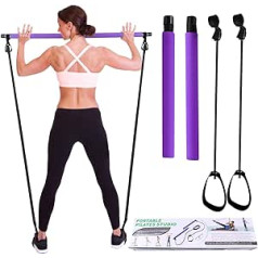 I-WILL Pilates Bar Kit with Resistance Band Multifunctional Portable Home Fitness Professional Pilates Exercise Bar for Yoga, Fitness, Weight Loss, Stretch, Shaping, Full Body Workout, Purple