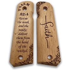 ZIB Handles for 1911: Full Size Wooden Handgun Grips with Bible Verse Series - Fits a Variety of 1911 Models - 1911 Accessories (Psalm 82-4)