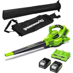Greenworks GD24X2BVK4X Battery Leaf Vacuum Cleaner with Shoulder Strap, Brushless Motor, 322 km/h, 9 m³/min, 45 L Collection Bag, Two 24 V (48 V Equivalent) 4Ah Batteries & Charger