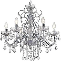 Bestier Modern Elegant Glass Crystal Chandelier Ceiling Light, 6 Bulbs, Chrome Semi-Flush Mount, 77 x 25 x 19 cm (L x W x H)