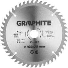 Graphite Saw blade, plunge cut saw, Widia, 165 x 1.4 x 2.0 x 20 mm, 48 teeth