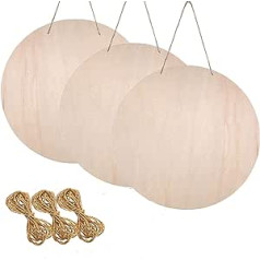 GCDN Unfinished Wooden Circles 3 Pieces 30cm Uniform Blank Round Wood Hanging Blank with Holes Round Wooden Circles Unfinished Round Wood Cutouts for Craft Supplies