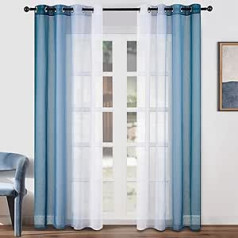 Topfinel Curtains Turquoise Colour Gradient Window Curtain Transparent with Eyelets Set of 2 245 cm High Tab-Top Curtain 140 cm Wide Decoration for Modern Living Room Bedroom