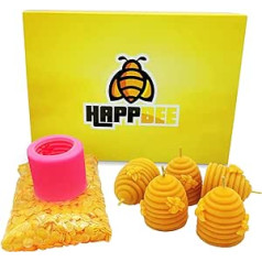 HappBee Set for Making Beeswax Candles, Complete with Silicone Mould, Wicks and 200 g of Pure Natural Brand Beeswax for 5 Homemade Candles, Also as a Great Gift