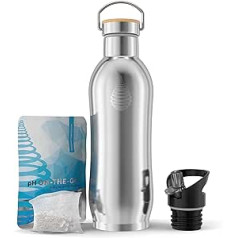pH ACTIVE Water Bottle with Filter by Invigorated Water for Naturally Purified, Alkaline Water - Reduces Limescale and Increases pH Value - Insulated & Double Layer - with Sports Lid - Stainless Steel - 950 ml